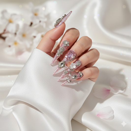 "Fairy Butterfly" 3D Press-On Nails | Y2K Coquette Pink Glitter Nails